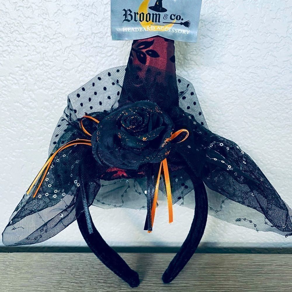 Halloween Witch Hat Gothic Lace Mesh Headband Headpiece